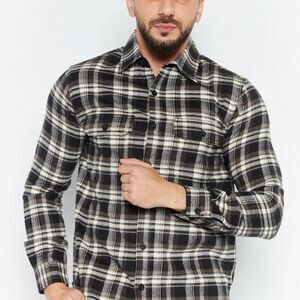 Men Regular Fit Plaid Flannel Long Sleeve Casual Shirt, Charcoal Combo LARGE